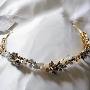 Delicate Gold Floral Crystal & Pearl Bridal Headband